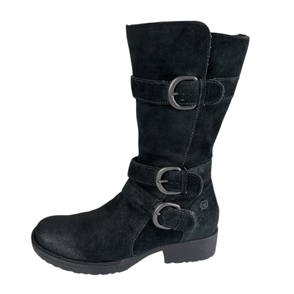 Born Black Suede Leather Buckle Heeled Boots - Women’s Size 6.5 - Picture 5 of 16